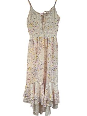 Light Floral Maxi Dress in Cream with Pink & Yellow Accents